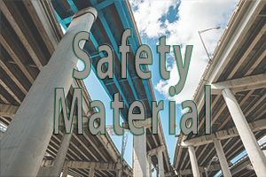 Image of sky through roadway scaffolding with words Safety Materials